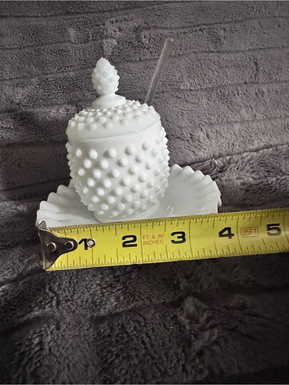 Fenton White Hobnail Milk Glass Sugar Bowl with Lid and Spoon - Picture 4 of 8